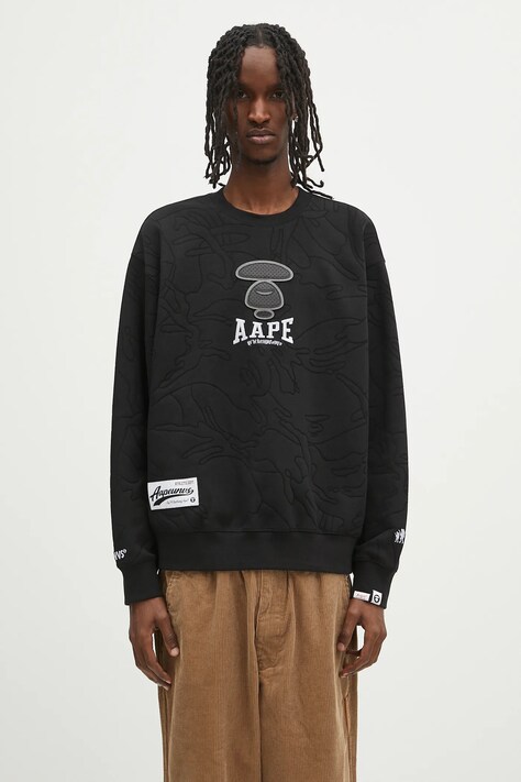 Кофта AAPE Main Crew Neck цвет чёрный с аппликацией AAPSWMB385XXN