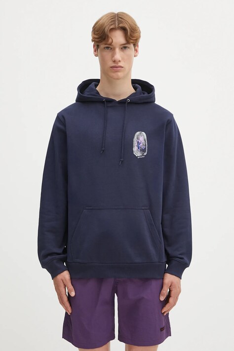 Bavlněná mikina Gramicci Thumbprint Hooded Sweatshirt pánská, tmavomodrá barva, s kapucí, s potiskem, G5SU.J109
