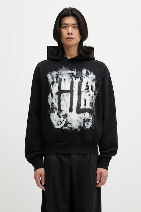 Helmut Lang bluza bawełniana SCRIBBLE.H2.LIGHT.CT męska kolor czarny z kapturem z nadrukiem P02HM514