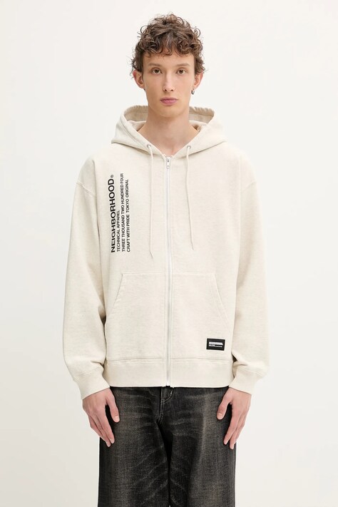Bavlněná mikina NEIGHBORHOOD SOLID SWEAT ZIP pánská, šedá barva, s kapucí, s potiskem, 251UWNH-CSM05