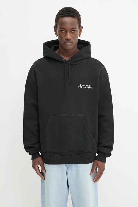 Flowers for Society bluza bawełniana Handshake Hoodie męska kolor czarny z kapturem z nadrukiem FFSAPP130