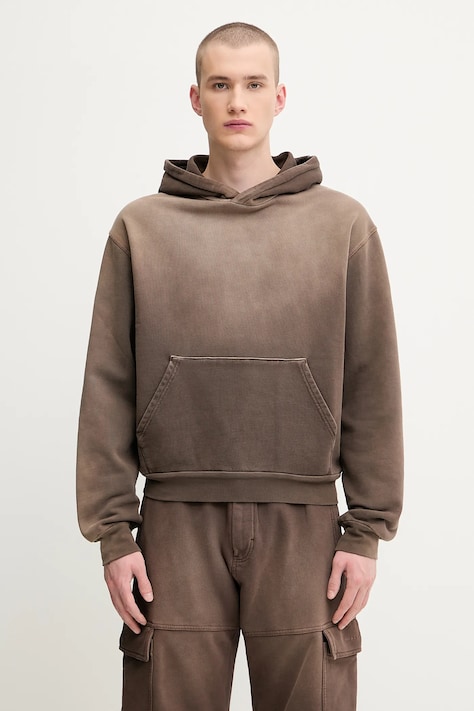 1017 ALYX 9SM bluza bawełniana Garment dye boxy męska kolor brązowy z kapturem gładka AAMSW0252FA01