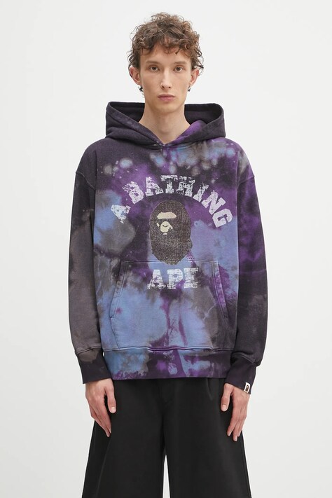 Mikina A Bathing Ape Tie dye college pánská, fialová barva, s kapucí, vzorovaná, 1K80114003
