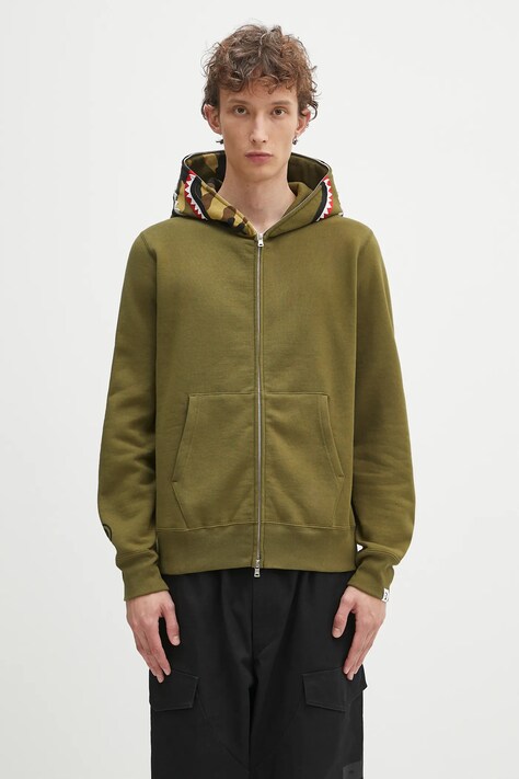 A Bathing Ape cotton sweatshirt 1st shark green color hooded patterned 1K70115005
