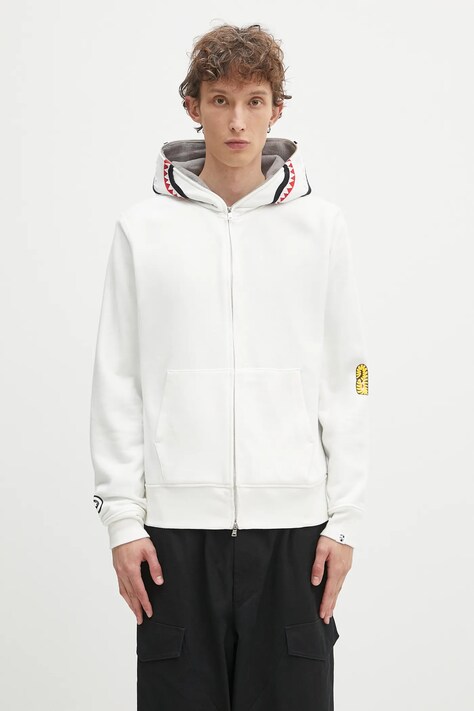 Хлопковая кофта A Bathing Ape 2nd shark цвет белый с капюшоном с аппликацией 1K70115006