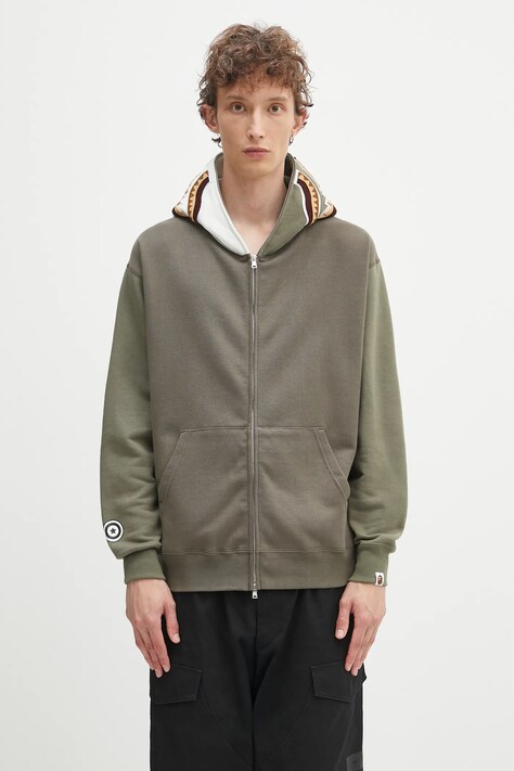 A Bathing Ape hanorac de bumbac Shark culoarea verde, cu glugă, cu imprimeu, 1K70115312