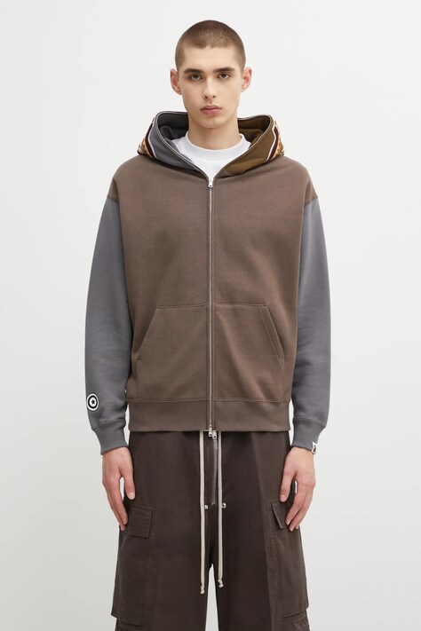 Памучен суичър A Bathing Ape Shark мъжки в кафяво с качулка с десен 1K70115312