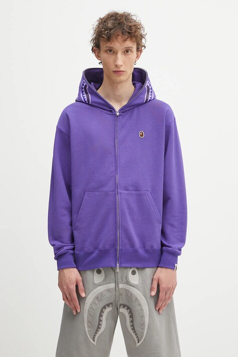 Хлопковая кофта A Bathing Ape One point APE head shark цвет фиолетовый с капюшоном с аппликацией 1K80115305
