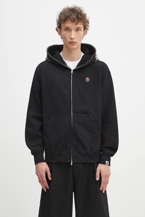 Хлопковая кофта A Bathing Ape One point APE head shark цвет чёрный с капюшоном с аппликацией 1K80115305