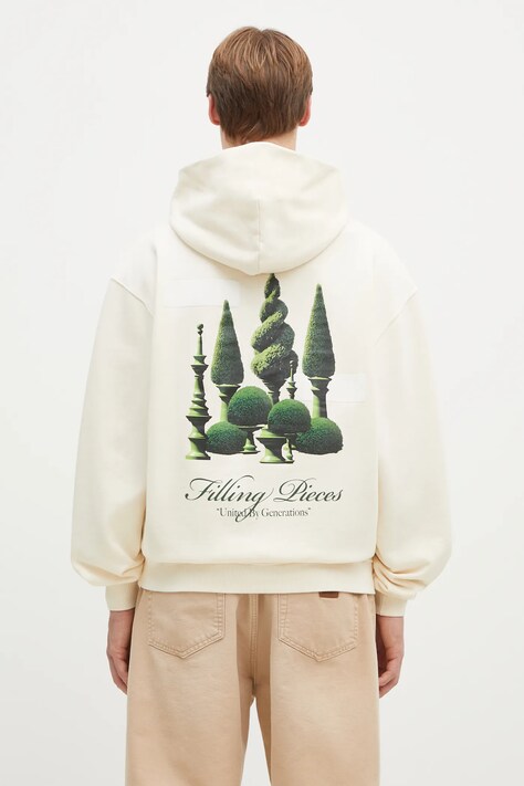 Filling Pieces cotton sweatshirt beige color hooded with a print 80699849936
