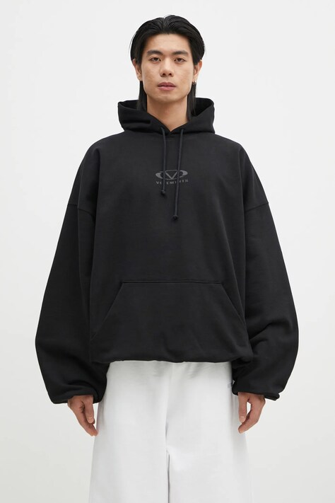VETEMENTS cotton sweatshirt Oval Logo Cropped Boxy black color hooded with a print UA66HD600BB