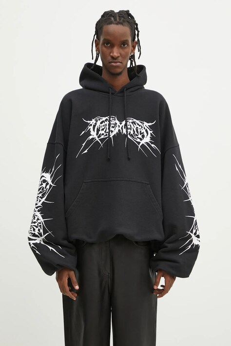 Кофта VETEMENTS Death Metal Cropped Boxy колір чорний з капюшоном з принтом UA66HD620BW