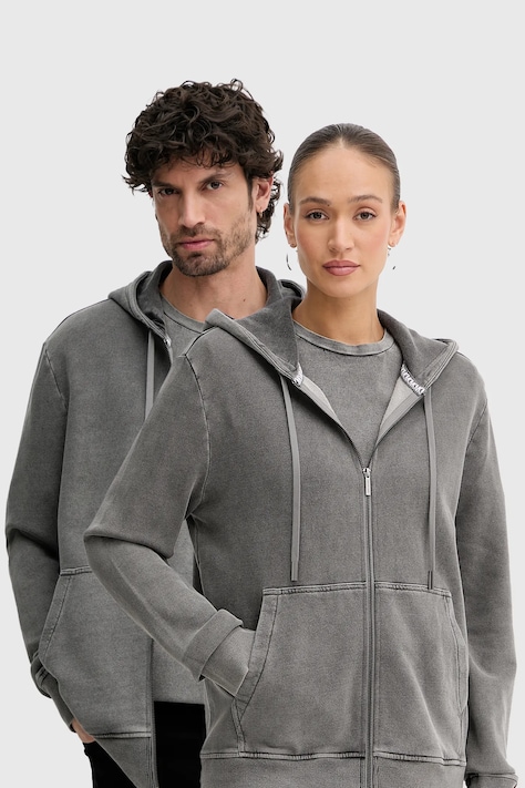 MICHAEL Michael Kors bluza bawełniana kolor szary z kapturem melanżowa UR552JL5DC
