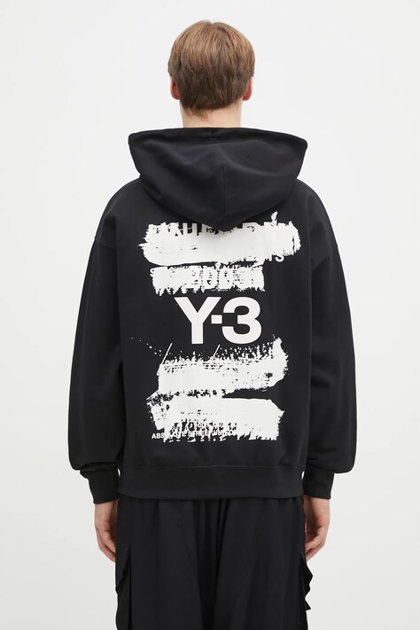 Суичър Y-3 Graphic Hoodie в черно с качулка с принт JN4882