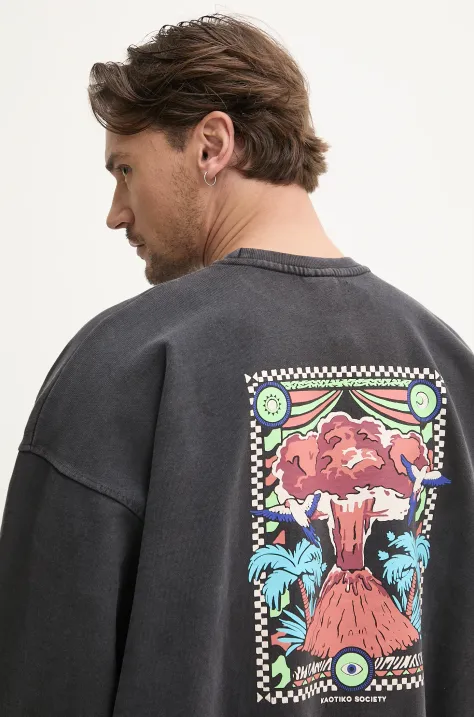 Bombažen pulover Kaotiko siva barva, AQ084-01-G002