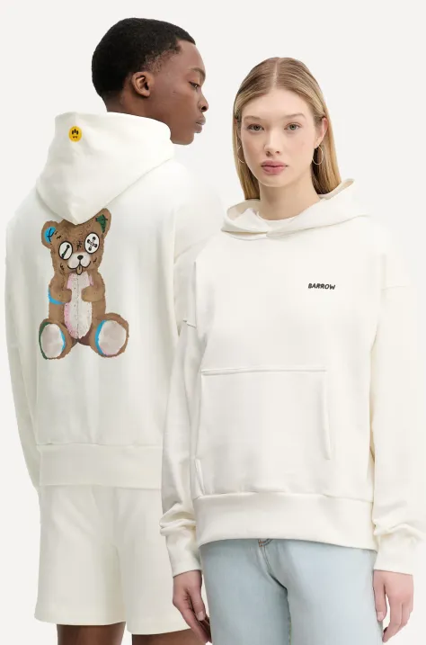 Pamučna dukserica Barrow boja: bijela, s kapuljačom, s tiskom, S5BWUAHS151