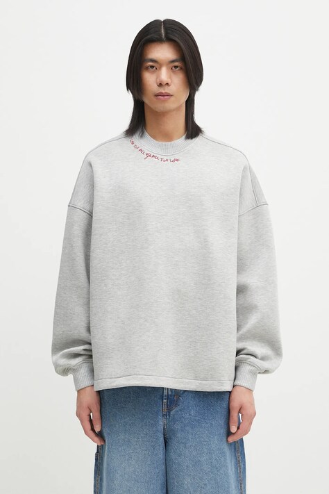 Mikina Fiorucci Neoprene Embroidered Neck Relaxed Fit šedá barva, melanžová, U02SPSCR188NE01GY01