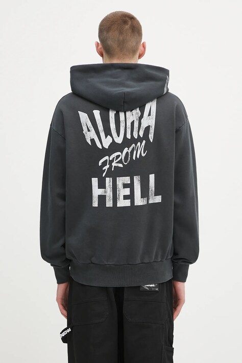 Pamučna dukserica Aries Faded Aloha From Hell Hoodie boja: crna, s kapuljačom, s tiskom, AR2001303
