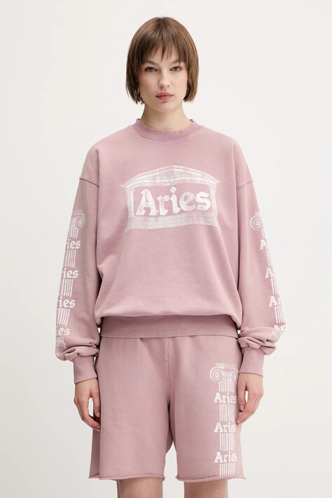 Aries bluza bawełniana Aged Ancient Column Sweat kolor różowy z nadrukiem AR2003303