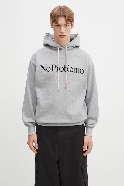 No Problemo bluza bawełniana No Problemo Hoodie kolor szary z kapturem z nadrukiem NP2001203