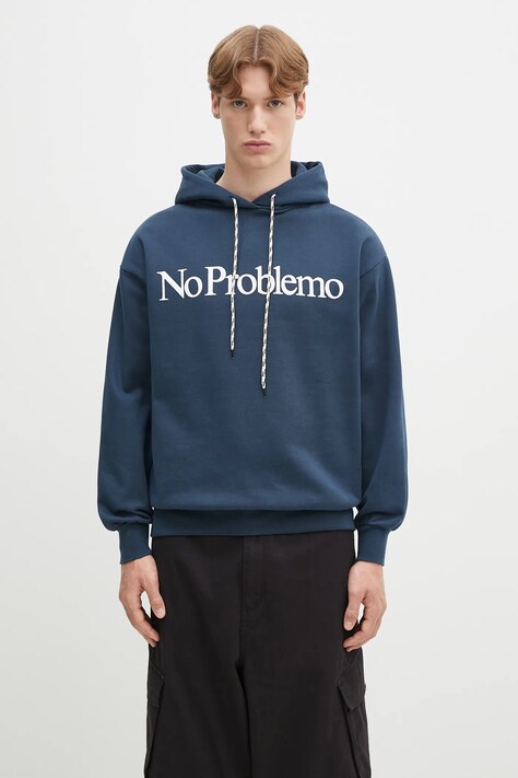 No Problemo bluza bawełniana No Problemo Hoodie kolor granatowy z kapturem z nadrukiem NP2001203