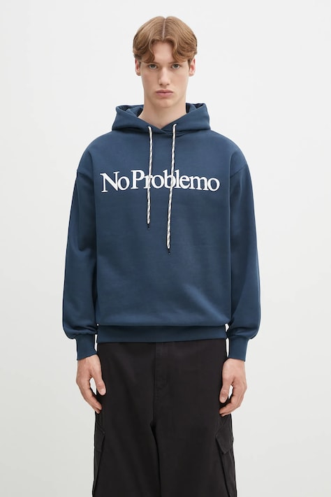 No Problemo bluza bawełniana No Problemo Hoodie kolor granatowy z kapturem z nadrukiem NP2001203