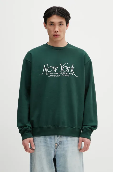 Памучен суичър Sporty & Rich Ny94 Crewneck в зелено с принт ST071606034GR10