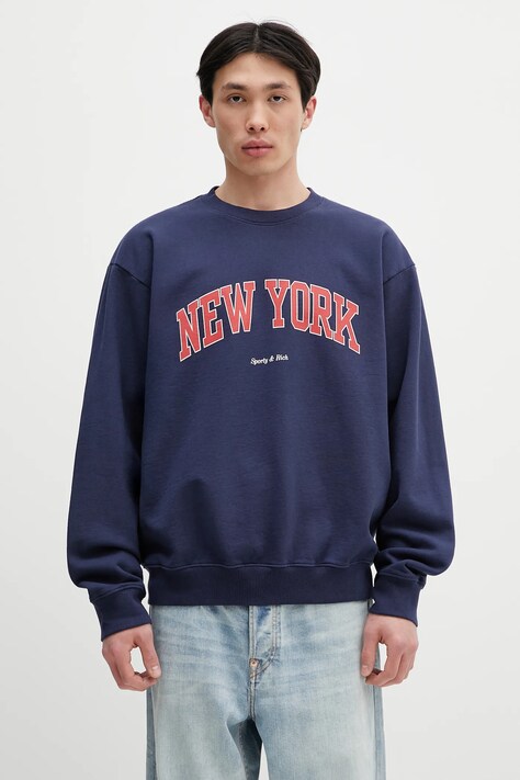Хлопковая кофта Sporty & Rich New York Ivy Crewneck цвет синий с принтом ST071606304BL106