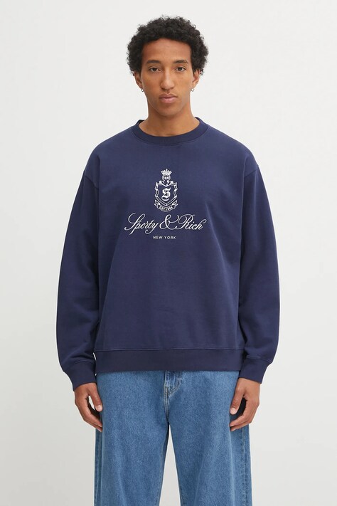 Sporty & Rich cotton sweatshirt Vendome Embroidered navy blue color with an application ST071602231BL106