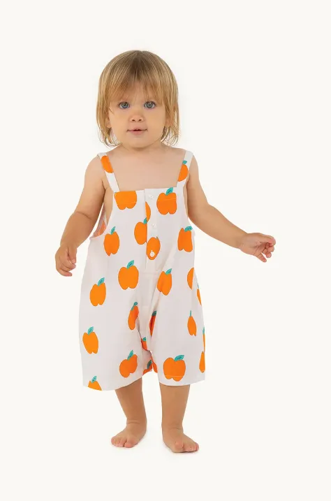 Бавовняний ромпер для немовлят Tinycottons APPLES BABY DUNGAREE SS25-199