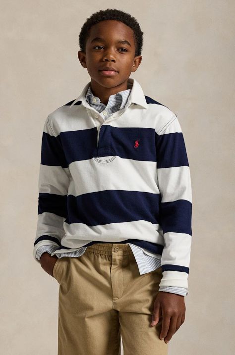 Polo Ralph Lauren longsleeve din bumbac pentru copii culoarea albastru marin, modelator, 323932280001