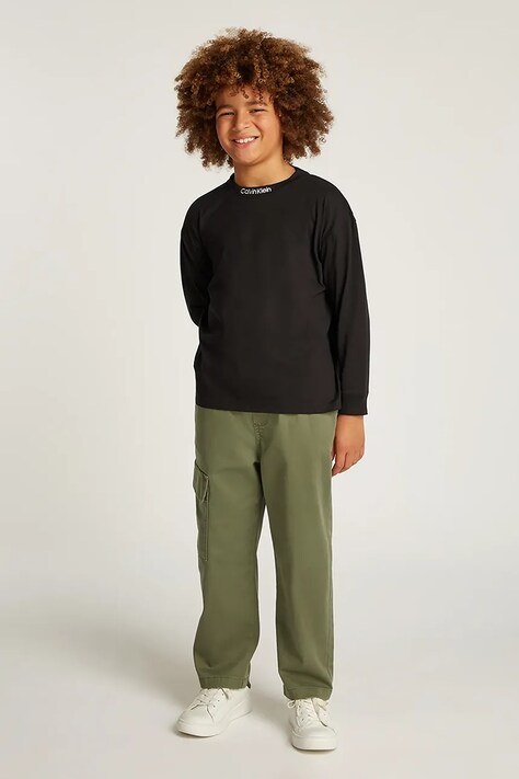 Calvin Klein Jeans longsleeve din bumbac pentru copii culoarea negru, neted, IB0IB02354
