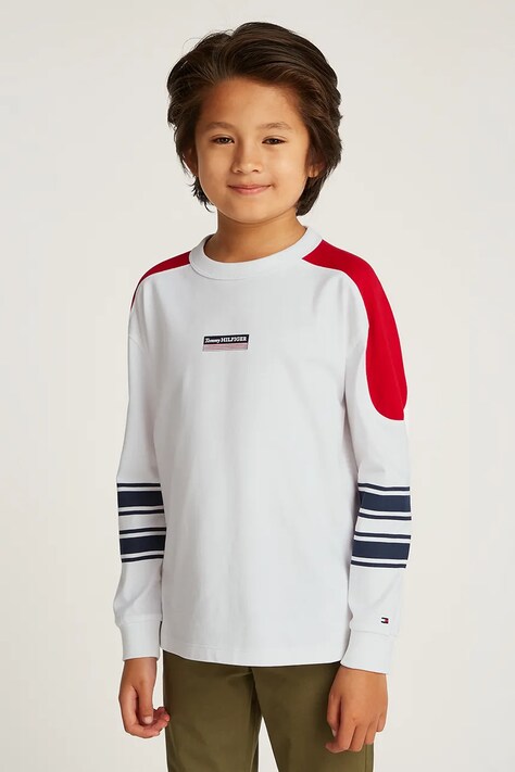 Dětské bavlněné tričko s dlouhým rukávem Tommy Hilfiger bílá barva, s potiskem, KB0KB09361