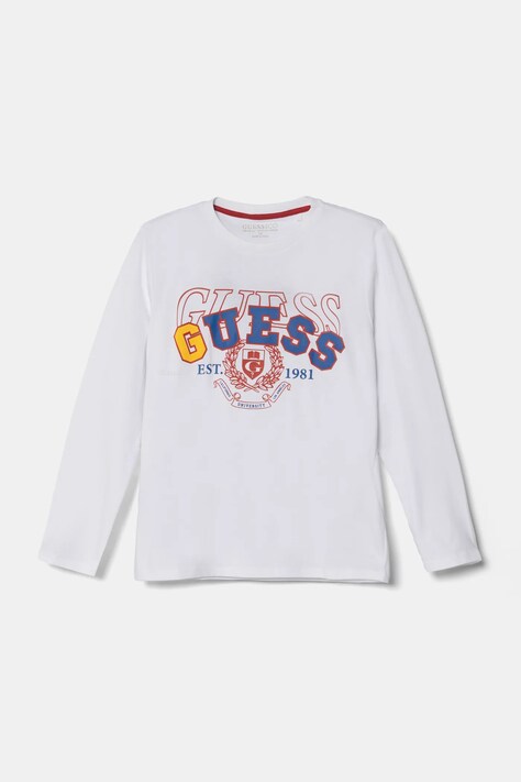 Guess longsleeve din bumbac pentru copii culoarea alb, cu imprimeu, L5RI03 K8HM4