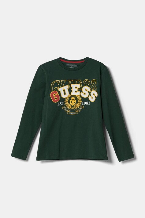 Guess longsleeve din bumbac pentru copii culoarea verde, cu imprimeu, L5RI03 K8HM4