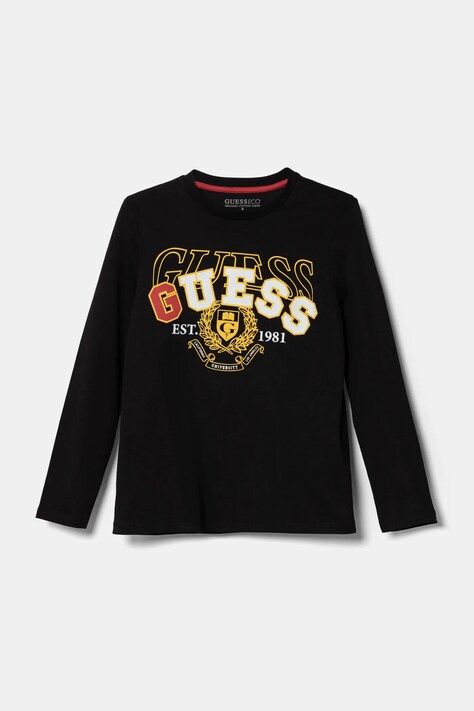 Хлопковый детский лонгслив Guess цвет чёрный с принтом L5RI03 K8HM4