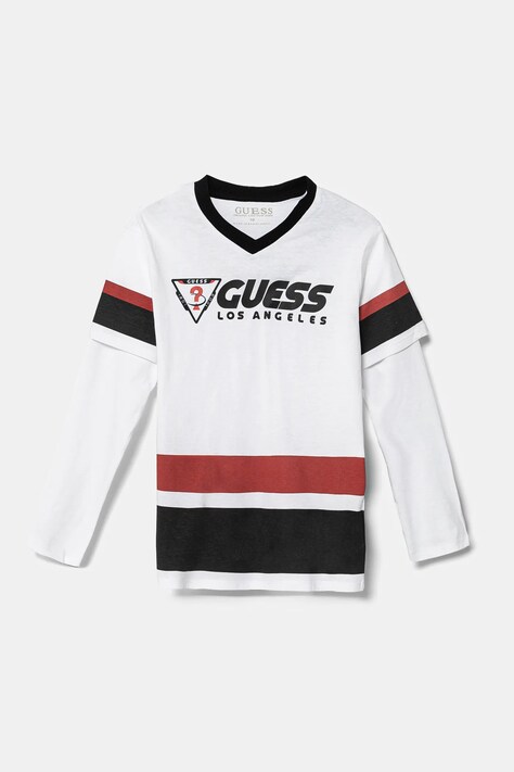 Детска блуза с дълги ръкави Guess в бяло с принт L5RI10 K8HM4