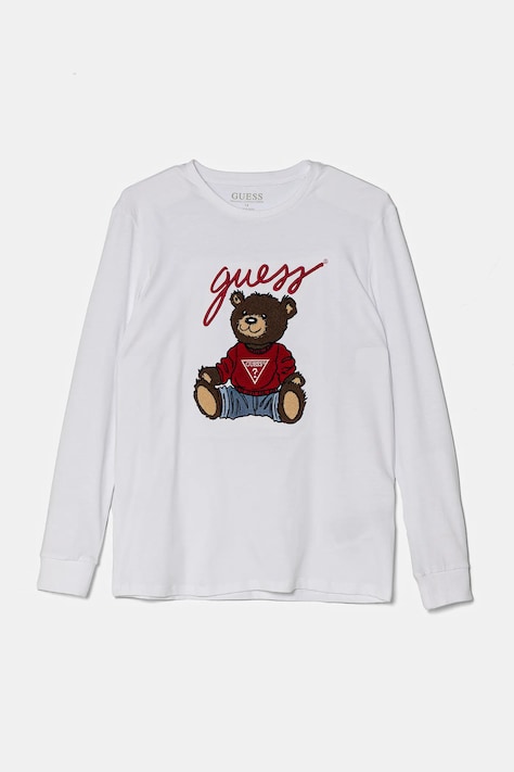 Guess longsleeve din bumbac pentru copii culoarea alb, cu imprimeu, L5RI32 K8HM4