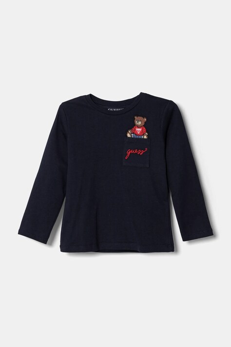 Guess longsleeve din bumbac pentru copii culoarea albastru marin, cu imprimeu, N4BI06 I3Z14