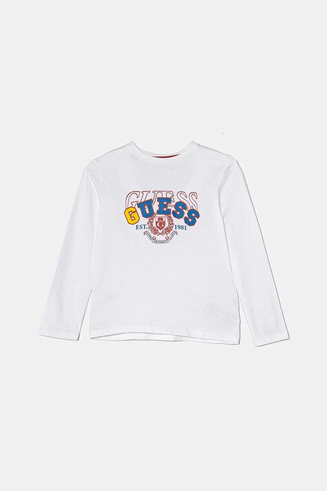 Guess longsleeve din bumbac pentru copii culoarea alb, cu imprimeu, N5RI01 K8HM4