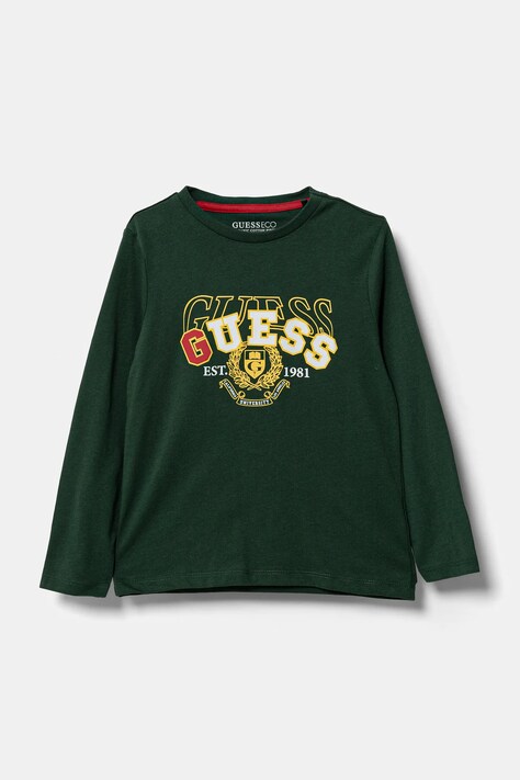 Guess longsleeve din bumbac pentru copii culoarea verde, cu imprimeu, N5RI01 K8HM4