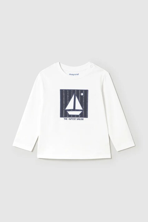 Mayoral longsleeve din bumbac pentru bebeluși culoarea alb, cu imprimeu, 1068