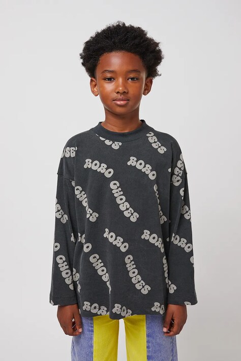 Хлопковый детский лонгслив Bobo Choses Wavy цвет чёрный узорный 125AC002