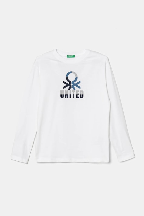 United Colors of Benetton longsleeve din bumbac pentru copii culoarea alb, cu imprimeu, 3I1XC10N5