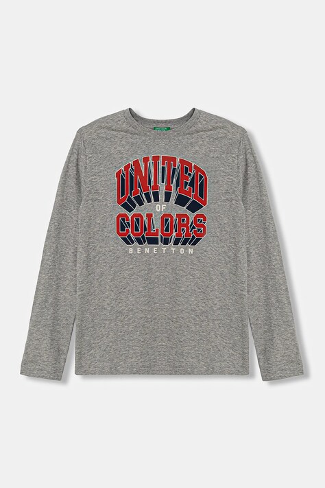 Detská bavlnená košeľa s dlhým rukávom United Colors of Benetton šedá farba, s potlačou, 3I1XC10N5