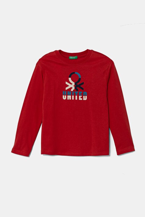 United Colors of Benetton longsleeve din bumbac pentru copii culoarea roșu, cu imprimeu, 3I1XC10N5