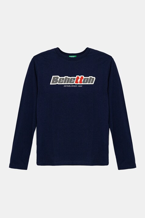 Дитячий бавовняний лонгслів United Colors of Benetton колір синій з принтом 3I1XC10N5