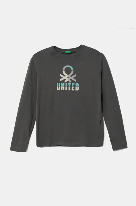 United Colors of Benetton longsleeve bawełniany dziecięcy kolor szary z nadrukiem 3I1XC10N5