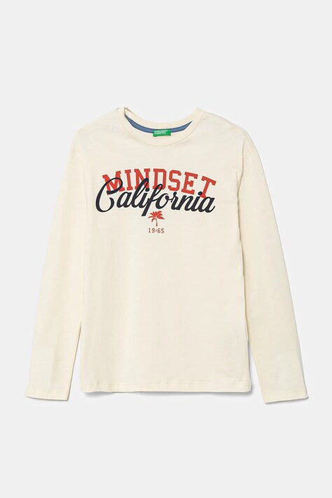 Хлопковый детский лонгслив United Colors of Benetton цвет бежевый с принтом 35RYC10O9