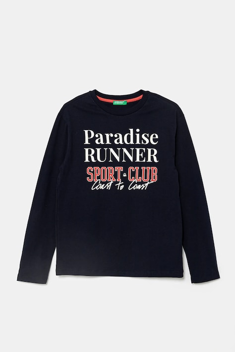 United Colors of Benetton longsleeve bawełniany dziecięcy kolor granatowy z nadrukiem 35RYC10O9